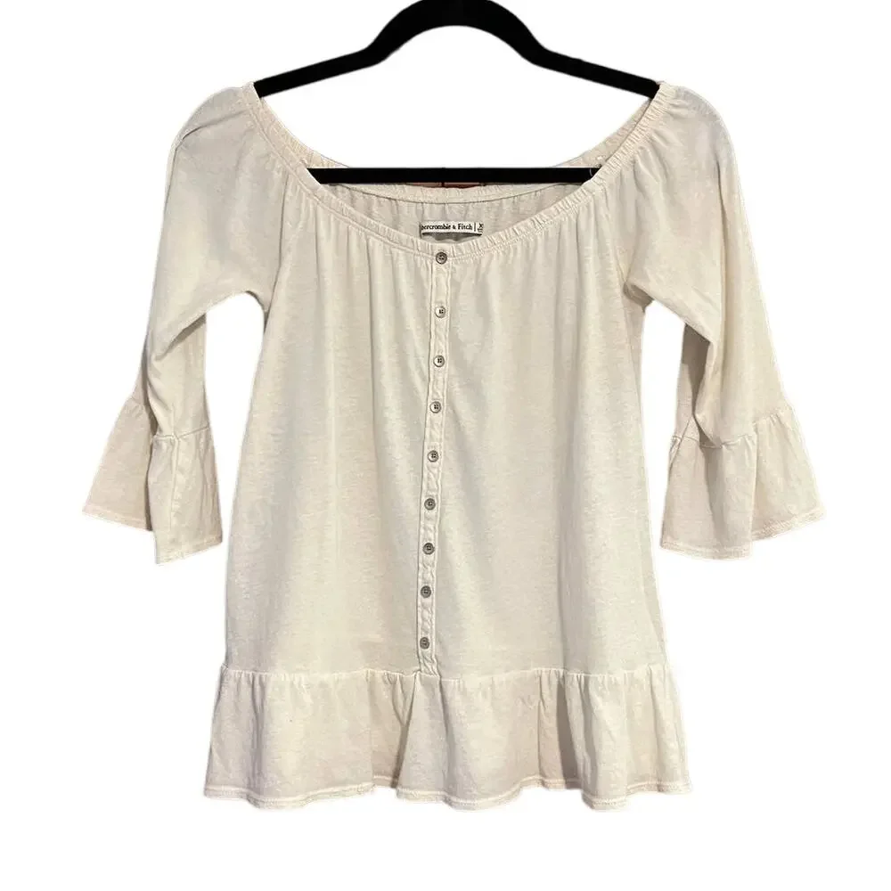 Abercrombie & Fitch Women's Off the Shoulder Blouse Bell Sleeve White Size XS - Picture 2 of 10